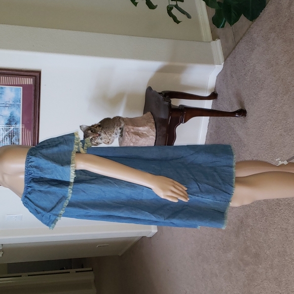 Mossimo m country chic super soft denim ruffle flounce neckline eyelash hems - Picture 4 of 9